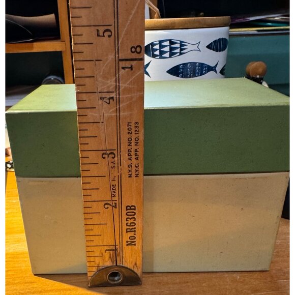 Vintage Metal Recipe File Card Box With Index Cards Ohio Art Co Green and Cream - Picture 4 of 8